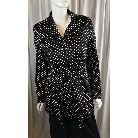 Jules & Leopold Polka Dot Trench Coat Black White M Rockabilly Vixen Retro 58-01 - Picture 1 of 16